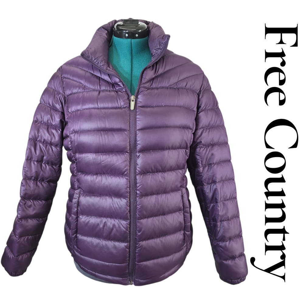 Free Country Women L Purple Lightweight Quilted Puffer Jacket Mock Neck Full Zip
